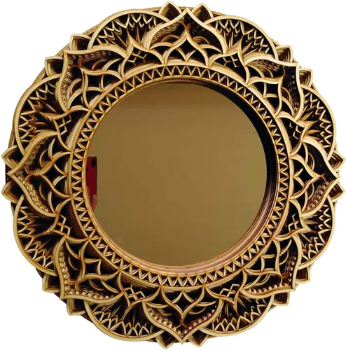 Vista 8 de BHDecor Espejo para decoración de pared para el hogar, marco tallado con láser de varias capas, elegante mandala de madera para colgar, paneles