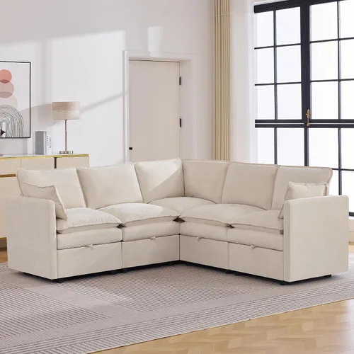 Vista 113 de Otomana cuadrada grande de 27 pulgadas con almacenamiento, reposapiés tapizado moderno con patas antideslizantes para sofá, mesa de café, sala