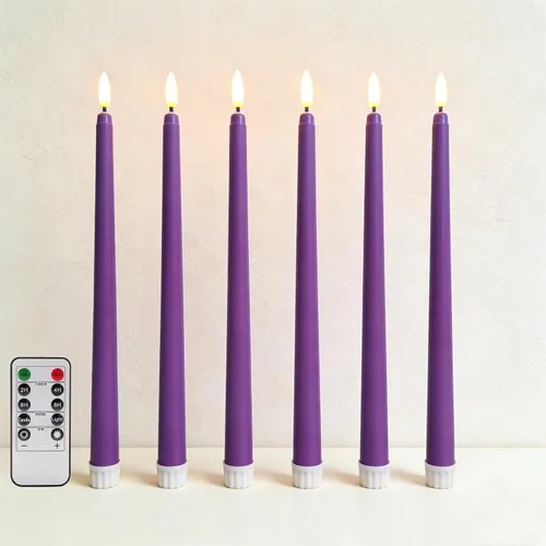 Vista 30 de Velas cónicas sin llama negras con control remoto, velas LED parpadeantes que funcionan con pilas, juego de 6