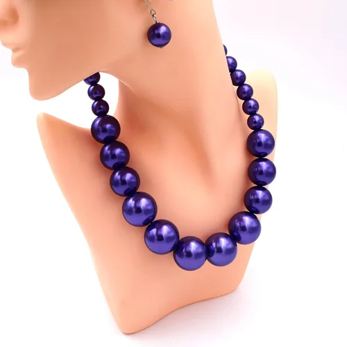Vista 2 de Conjunto de collar y aretes de perlas de imitación grandes para mujer, joyería de perlas grandes