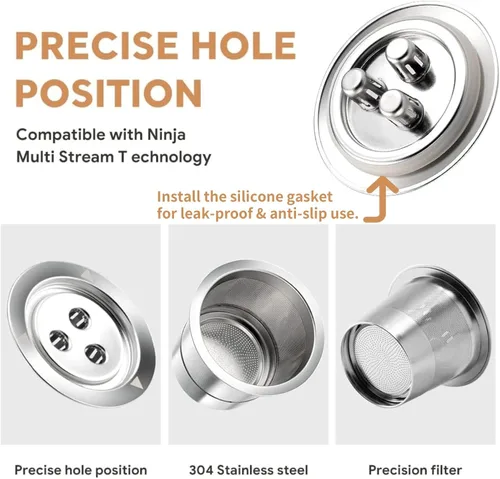 Vista 5 de Cápsulas Ninja K Cups reutilizables de acero inoxidable compatibles con la máquina Ninja CFP201 CFP301 Dual Brew Pro, cápsulas de café rellenables
