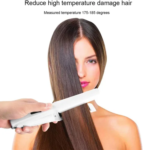 Vista 2 de Alisador y rizador de cabello 2 en 1 con panel aplanador de cerámica 3D que hace que el cabello sea suave, control digital inalámbrico recargable