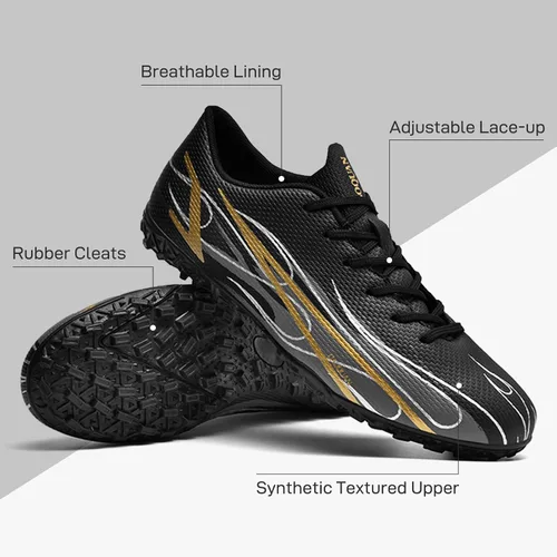 Vista 2 de Zapatos de fútbol para hombre, botas de fútbol atléticas, transpirables, con pinchos, antideslizantes, para entrenamiento en interiores