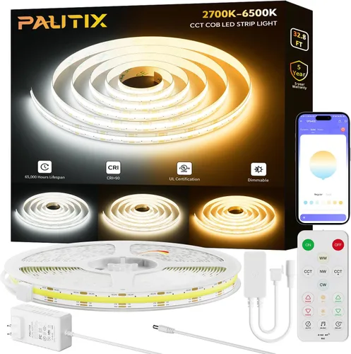 Vista 13 de PAUTIX COB Tiras de Luces LED 2700K-6500K CCT Sintonizable Blanco 24ft Certificadas UL Luces LED Sin Puntos Super Brillantes Regulables 24V Cinta