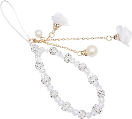 Vista 5 de Fuqimanman2020 1-2 piezas de correa de teléfono móvil de flores de cristal con colgante decorativo femenino, lindo llavero de coche Púrpura