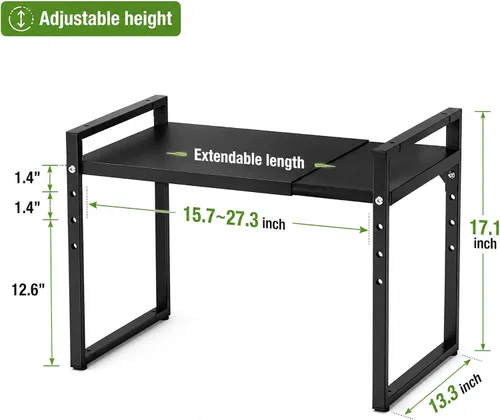 Vista 3 de Redrubbit Estante extensible para horno de microondas, estante de metal de acero resistente, altura ajustable, espacio para la organización