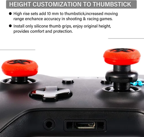 Vista 6 de 2 extensores de palanca de pulgar FPS y 4 fundas de agarre de silicona de goma para impresión para Xbox Series XS y Xbox One