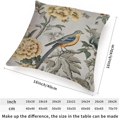 Vista 2 de ArogGeld Funda de cojín para sofá de granja con diseño de pájaro chinoiserie amarillo y gris, peonía, pavo real, decoración del hogar, funda