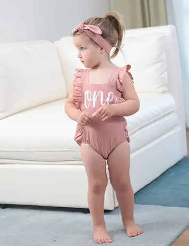 Vista 3 de Shalofer Traje de primer cumpleaños para bebé niña con diadema
