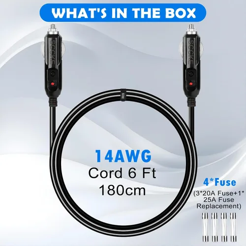 Vista 5 de Cable de carga resistente de 20 A, 6 pies/5.9 ft, 14 AWG macho a macho, cable de carga con indicador LED y protección de fusible de 20 A en ambos