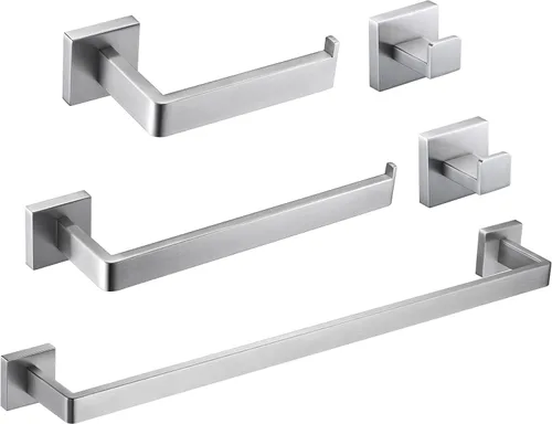 Vista 9 de Juego de 5 piezas de accesorios de ferretería para baño en negro mate, juego de toalleros cuadrados de 16 pulgadas para baño, juego de barras