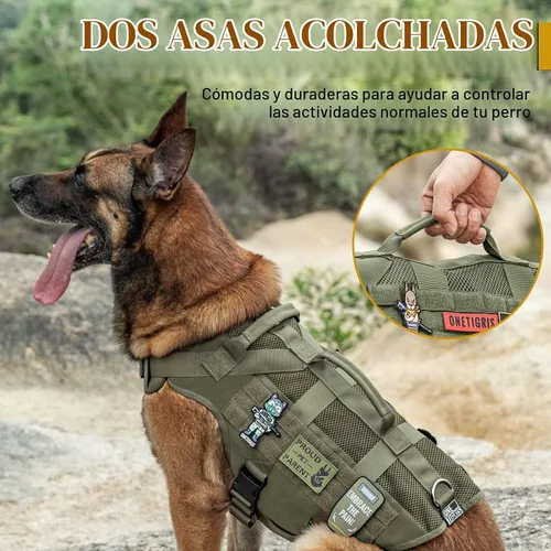 Vista 6 de OneTigris Arnés táctico para perros pequeños, diseño de malla, chaleco transpirable para perros militares, chalecos Molle con asas, arnés para Verde