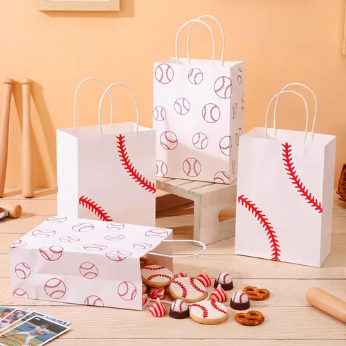 Vista 3 de Leinuosen 30 bolsas de fiesta de béisbol, regalo de regalo, bolsas de dulces con asa para deportes temáticos suministros de fiesta de cumpleaños