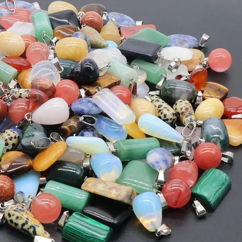 Vista 3 de Dije de piedra de cristal natural, ópalo ojo de tigre, amatista cubo, dijes de piedras preciosas para hacer joyas, collares, mujeres