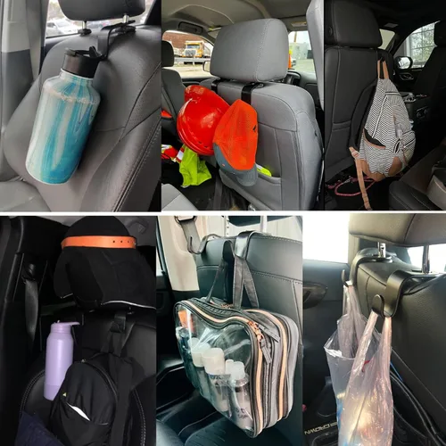 Vista 7 de Gancho para reposacabezas de asiento de automóvil, paquete de 4 ganchos para mochila de vehículos, organizador para bolsos, bolsos, ropa, gancho