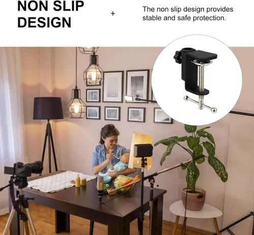 Vista 8 de Happyyami Accesorios de mesa 2 unids C forma escritorio montaje abrazadera micrófono suspensión brazo tijera brazo soporte soporte con tornillo