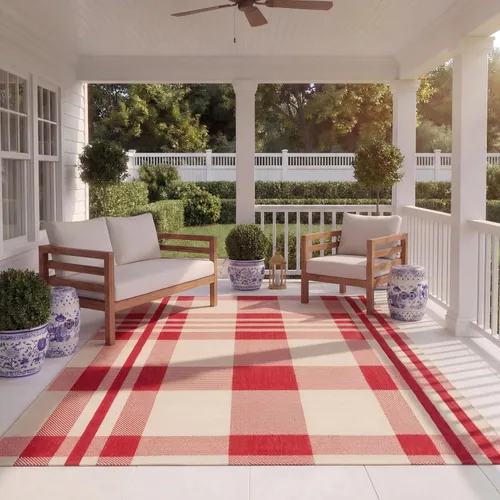 Vista 104 de SAFAVIEH Alfombra Lavable para Exteriores Colección Courtyard - 2'3" x 4', Beige y Azul, Patrón a Cuadros, No Desprende Pelusa y Fácil Limpieza