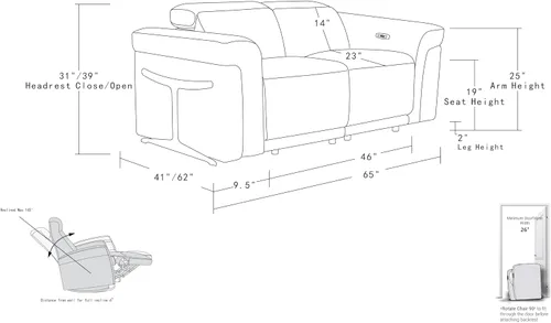 Vista 9 de Blackjack Furniture Mario - Sofá biplaza reclinable de cuero italiano de grano superior con reposacabezas y asientos ajustables, cargadores USB