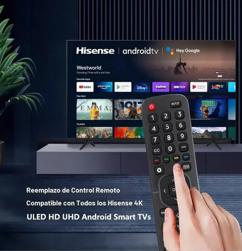 Vista 3 de Control remoto de repuesto para todos los televisores inteligentes Hisense 4K LED HD UHD (EN2A27), apto para Hisense Android Smart TV EN2A27
