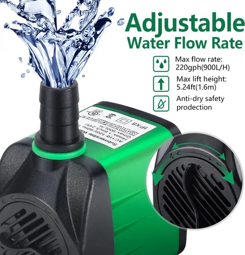 Vista 4 de CWKJ Bomba de fuente, bomba de fuente de agua de 220 GPH (15 W 900 L/H), bomba sumergible para fuente al aire libre con tubo de 6.5 pies
