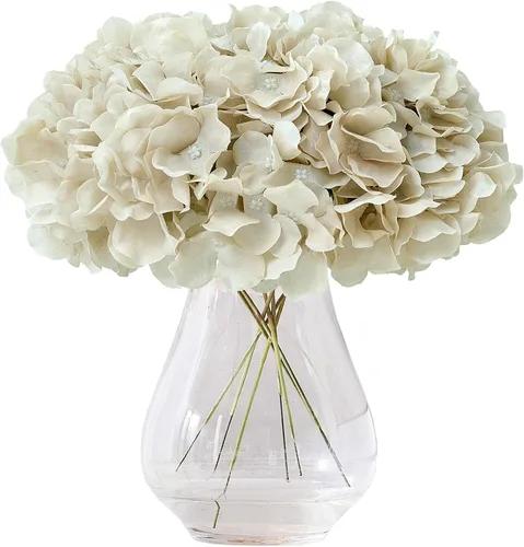 Vista 49 de Flores de hortensias artificiales rosa polvoriento, 10 cabezas de flores de seda de hortensia falsas para centros de mesa de boda, ramos de 10