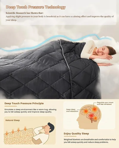 Vista 4 de L'AGRATY Manta con peso de tamaño Queen para adultos de 15 libras, 60 x 80 pulgadas, manta fresca y transpirable con cuentas de vidrio para dormir