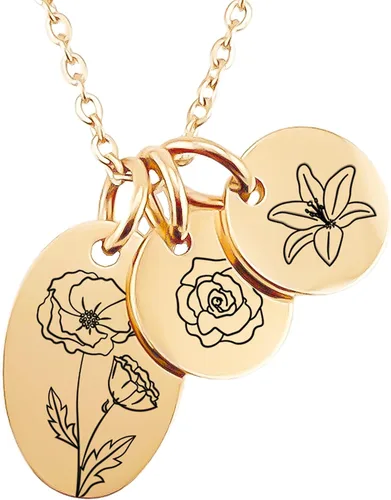 Vista 2 de Collar de flores de nacimiento, personaliza tus flores del mes de nacimiento, regalo del día de la madre de niños, plata, oro, joyería peronalizada
