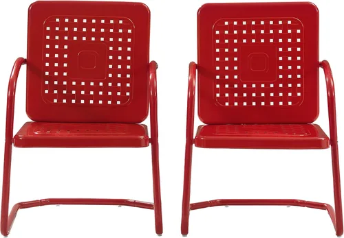 Vista 3 de Crosley Furniture Bates - Juego de 2 sillas para exteriores, sillas de patio de metal retro para comedor, porche, terraza, balcón, color rojo