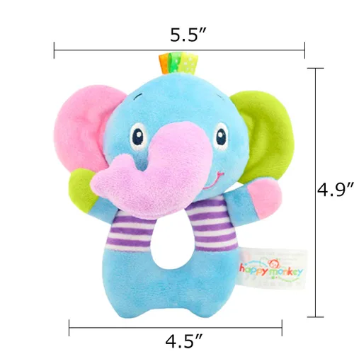 Vista 3 de Juguete de sonajero de elefante de peluche suave para bebés de más de 0 meses, juguete de agitación para recién nacidos, juguete de animal