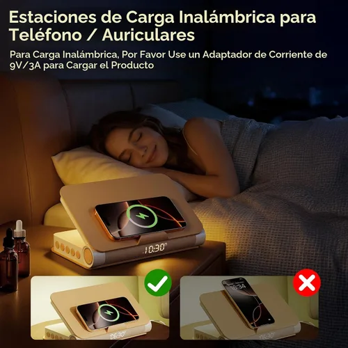 Vista 3 de Vivilumens Altavoz Bluetooth de carga inalámbrica 5 en 1 altavoz fuerte para adultos adolescentes forma de libro estética amanecer luz de despertar