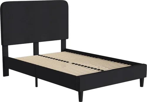 Vista 3 de Taylor & Logan Adaire - Base de cama tapizada de tela con cabecera redondeada en color carbón, tamaño matrimonial