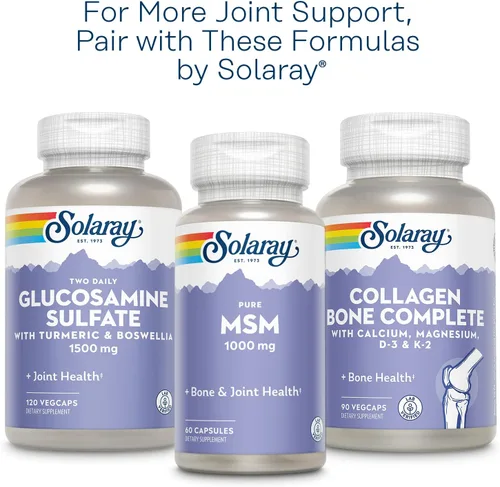 Vista 8 de SOLARAY Glucosamina Condroitina y Ácido Hialurónico, 1500mg/1000mg/20mg 90 Cápsulas
