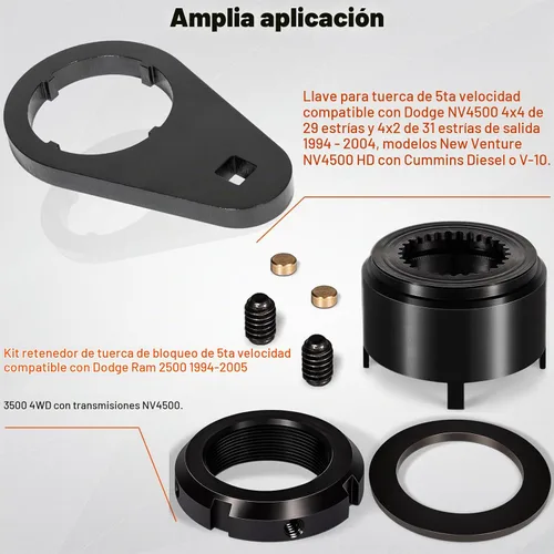 Vista 2 de Bonbo Kit de retención de tuerca de bloqueo de engranaje de 5ª y llave de tuerca de engranaje de 1/2 pulgada para transmisión Dodge Cummins NV4500