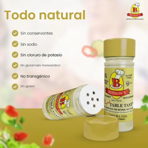 Vista 3 de Sustituto de sal – Benson's Table Tasty sabrosa sin potasio – sin sabor amargo – fácil de usar – alternativa saludable a la sal – tamaño de 3 onzas