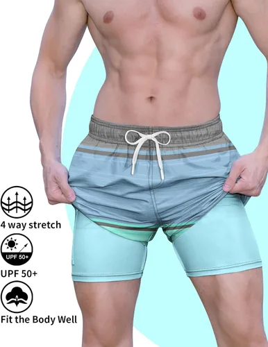 Vista 3 de Cozople Traje de baño para hombre con forro de compresión de 9 pulgadas, traje de baño de secado rápido
