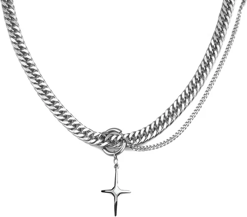 Vista 53 de Y2k - Collar irregular con dije de estrella, piedra de luna, diseño de cadena de moda, joyería de plata picante para mujer