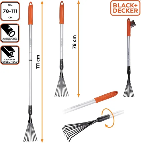 Vista 7 de Black+Decker Rastrillo telescópico 30.7-43.7 in mango de aluminio y cabeza de acero al carbono inoxidable