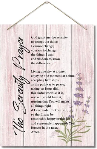 Vista 9 de Letrero de decoración de pared con texto en inglés "The Serenity Prayer", cita inspiradora de versículo de la Biblia, placa de pared impresa