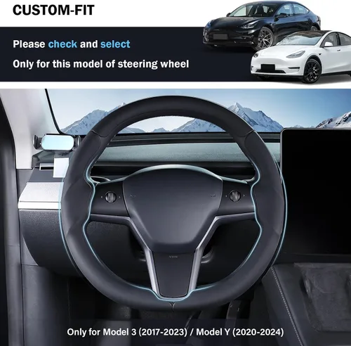Vista 2 de Funda para volante para Tesla Model 3 (2017-2023) / Modelo Y (2020-2024), antideslizante, agarre cómodo, transpirable, accesorios personalizados