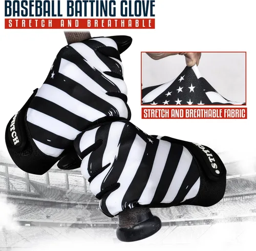 Vista 7 de Guantes de bateo Dot Stitch - Guantes de béisbol y sóftbol con bandera americana y bandera de EE. UU. para jóvenes, adultos y unisex