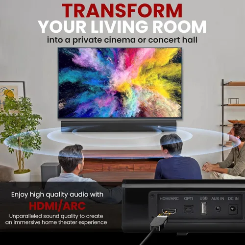 Vista 5 de Pyle Barra de sonido BT inalámbrica Wave Base - Sistema de sonido compacto de cine en casa de mesa con AUX, graves extendidos, estéreo de rango
