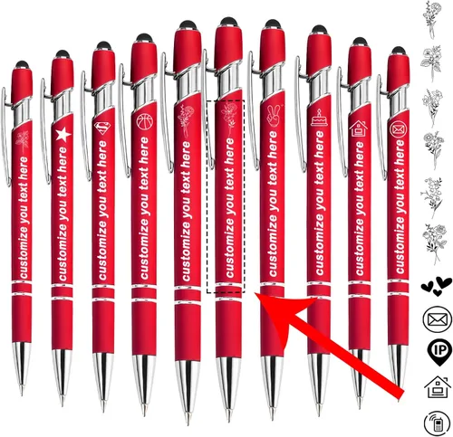 Vista 11 de Bolígrafos personalizados personalizados con nombre de flor de nacimiento a granel, bolígrafo grabado personalizado con lápiz capacitivo, logotipo