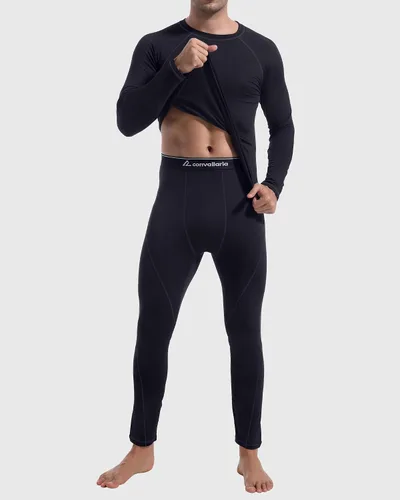 Vista 2 de CL convallaria Ropa interior térmica para hombre, ropa interior larga con forro polar, capa base para clima frío, XS-4XL