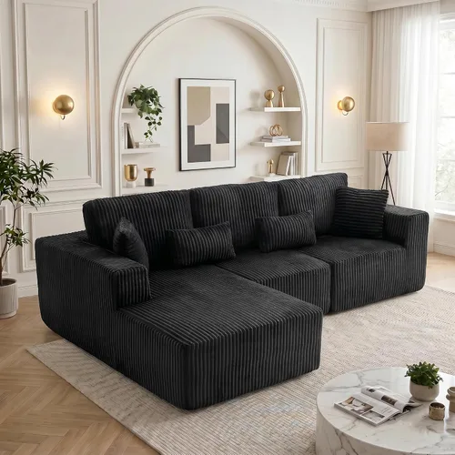 Vista 9 de Sofá deshuesado de 95 pulgadas para sala de estar, sofá modular en forma de Negro+Izquierda