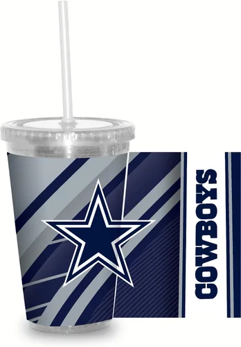 Vista 23 de Vaso transparente de fútbol NFL de 16 onzas con popote para fanáticos de la NFL