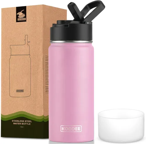 Vista 20 de koodee Botella de agua para niños, botella de agua de acero inoxidable de 12 onzas con aislamiento al vacío para la escuela, botella de agua de boca