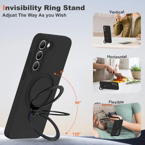 Vista 2 de SKYLMW - Funda para Samsung Galaxy S23 con soporte, 6.1 pulgadas, color negro Soporte de anillo magnético, compatible con Mag-Safe, funda