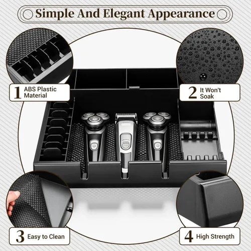 Vista 6 de LALAFINA - Bandeja organizadora de cortapelos de peluquería de 15 x 12 x 4.33 pulgadas, caja de almacenamiento portátil con diseño de corte a
