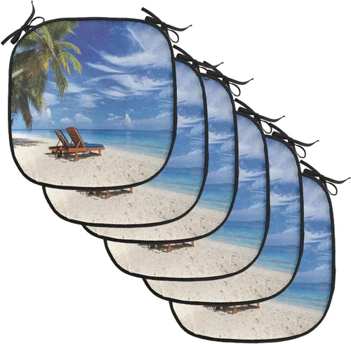 Vista 58 de Lunarable Cojín para silla costera, diván del desierto, descanso solitario, vacaciones, tropical, resort playa, ocio, asiento acolchado para cocina