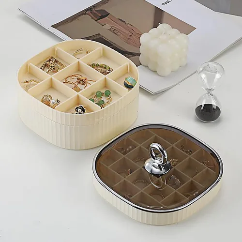 Vista 5 de Joyero, organizador de joyas de acrílico de 3 capas con asa, cajas de joyería transparentes para mujeres y niñas, organizador de maquillaje, soporte